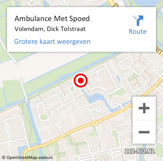 Locatie op kaart van de 112 melding: Ambulance Met Spoed Naar Volendam, Dick Tolstraat op 23 oktober 2024 22:04