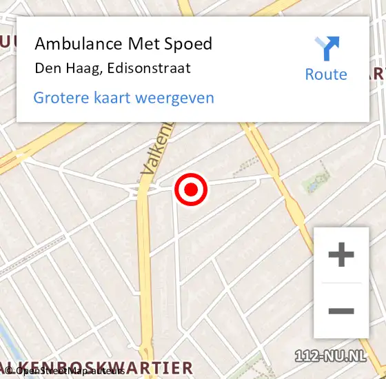 Locatie op kaart van de 112 melding: Ambulance Met Spoed Naar Den Haag, Edisonstraat op 23 oktober 2024 22:25