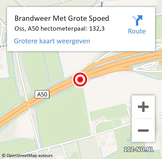 Locatie op kaart van de 112 melding: Brandweer Met Grote Spoed Naar Oss, A50 hectometerpaal: 132,3 op 23 oktober 2024 23:13