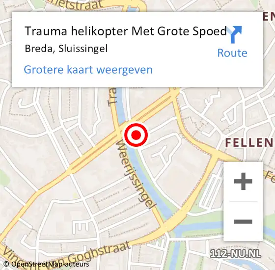 Locatie op kaart van de 112 melding: Trauma helikopter Met Grote Spoed Naar Breda, Sluissingel op 23 oktober 2024 23:17