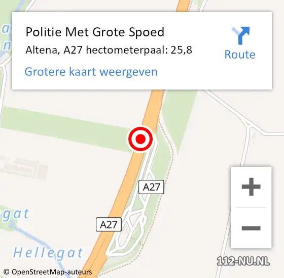 Locatie op kaart van de 112 melding: Politie Met Grote Spoed Naar Altena, A27 hectometerpaal: 25,8 op 23 oktober 2024 23:29