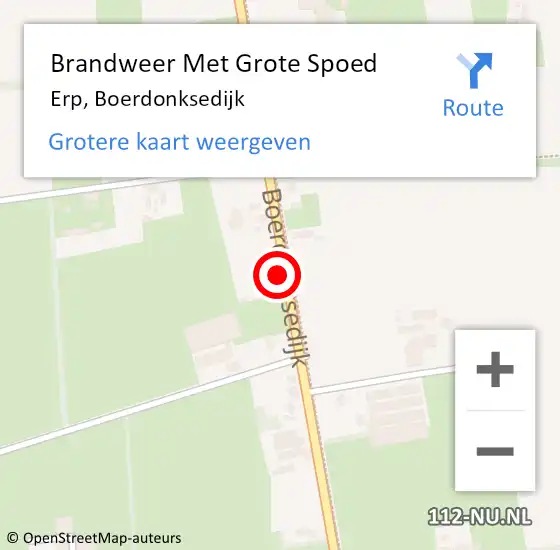 Locatie op kaart van de 112 melding: Brandweer Met Grote Spoed Naar Erp, Boerdonksedijk op 23 oktober 2024 23:56