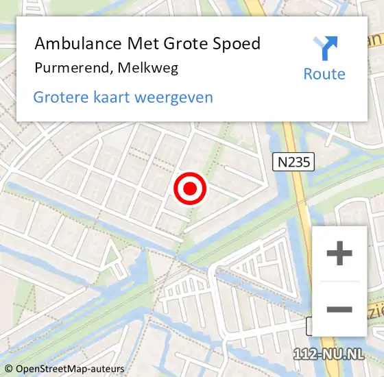 Locatie op kaart van de 112 melding: Ambulance Met Grote Spoed Naar Purmerend, Melkweg op 24 oktober 2024 01:20