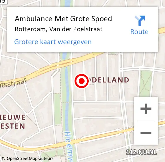 Locatie op kaart van de 112 melding: Ambulance Met Grote Spoed Naar Rotterdam, Van der Poelstraat op 24 oktober 2024 01:55