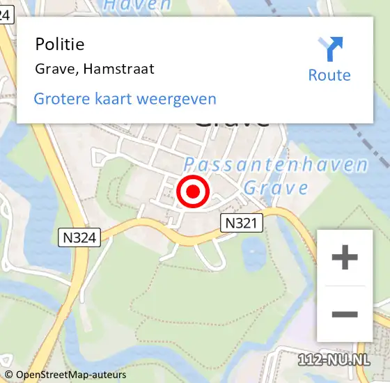 Locatie op kaart van de 112 melding: Politie Grave, Hamstraat op 24 oktober 2024 02:04