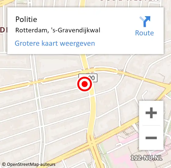 Locatie op kaart van de 112 melding: Politie Rotterdam, 's-Gravendijkwal op 24 oktober 2024 04:46