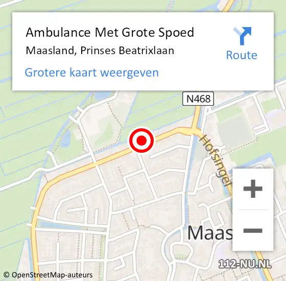 Locatie op kaart van de 112 melding: Ambulance Met Grote Spoed Naar Maasland, Prinses Beatrixlaan op 24 oktober 2024 05:12