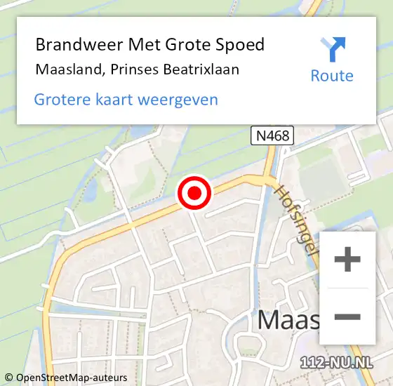 Locatie op kaart van de 112 melding: Brandweer Met Grote Spoed Naar Maasland, Prinses Beatrixlaan op 24 oktober 2024 05:54