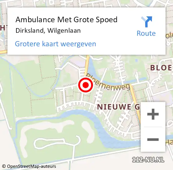 Locatie op kaart van de 112 melding: Ambulance Met Grote Spoed Naar Dirksland, Wilgenlaan op 24 oktober 2024 06:02