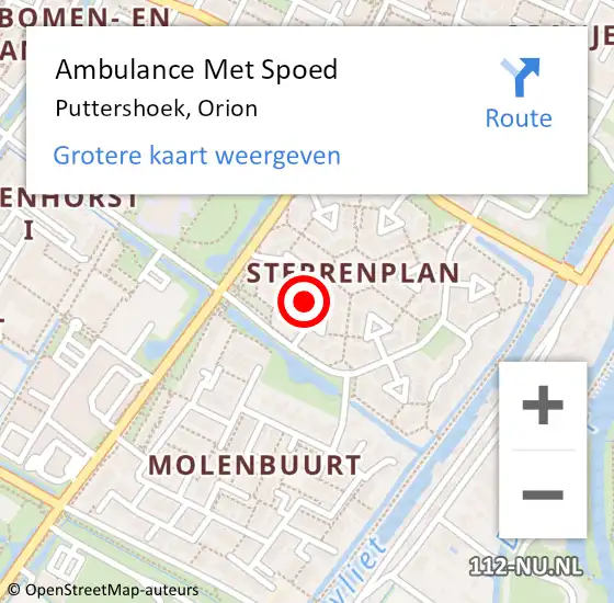 Locatie op kaart van de 112 melding: Ambulance Met Spoed Naar Puttershoek, Orion op 24 oktober 2024 06:45