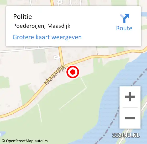 Locatie op kaart van de 112 melding: Politie Poederoijen, Maasdijk op 24 oktober 2024 07:23