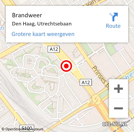 Locatie op kaart van de 112 melding: Brandweer Den Haag, Utrechtsebaan op 24 oktober 2024 07:24