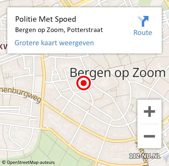 Locatie op kaart van de 112 melding: Politie Met Spoed Naar Bergen op Zoom, Potterstraat op 24 oktober 2024 08:07