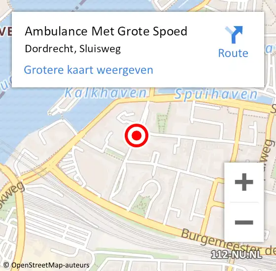 Locatie op kaart van de 112 melding: Ambulance Met Grote Spoed Naar Dordrecht, Sluisweg op 24 oktober 2024 08:09