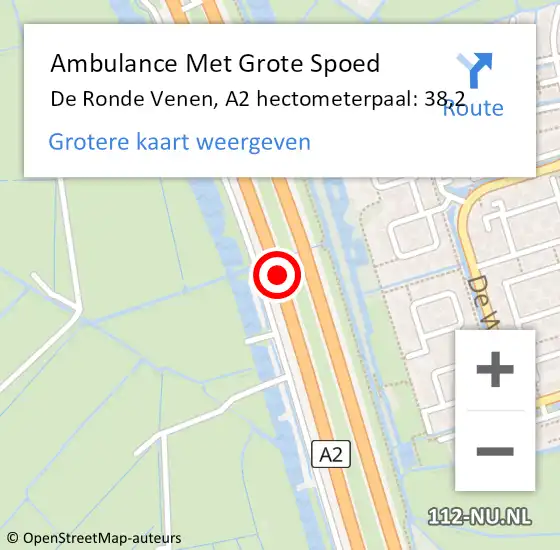 Locatie op kaart van de 112 melding: Ambulance Met Grote Spoed Naar De Ronde Venen, A2 hectometerpaal: 38,2 op 24 oktober 2024 08:13