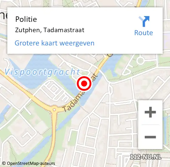 Locatie op kaart van de 112 melding: Politie Zutphen, Tadamastraat op 24 oktober 2024 08:14