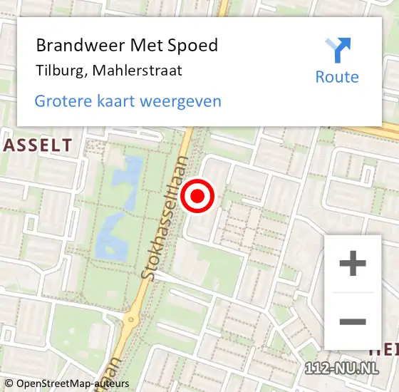 Locatie op kaart van de 112 melding: Brandweer Met Spoed Naar Tilburg, Mahlerstraat op 24 oktober 2024 08:40