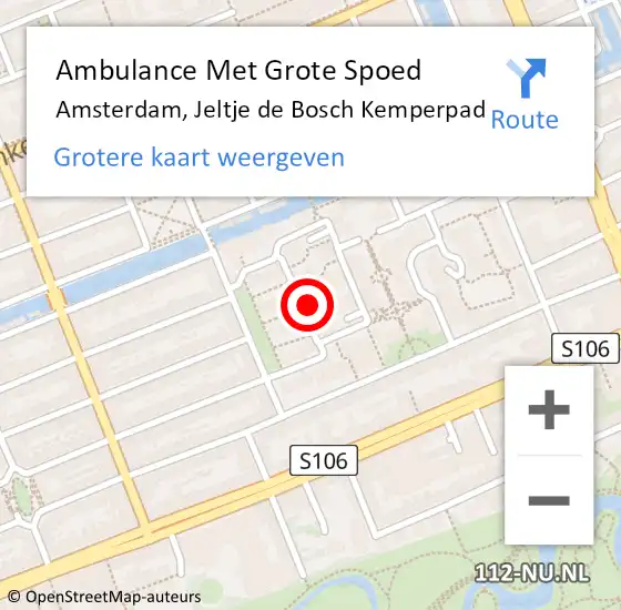 Locatie op kaart van de 112 melding: Ambulance Met Grote Spoed Naar Amsterdam, Jeltje de Bosch Kemperpad op 24 oktober 2024 08:43