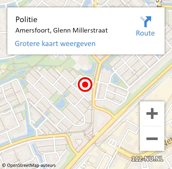 Locatie op kaart van de 112 melding: Politie Amersfoort, Glenn Millerstraat op 24 oktober 2024 08:44