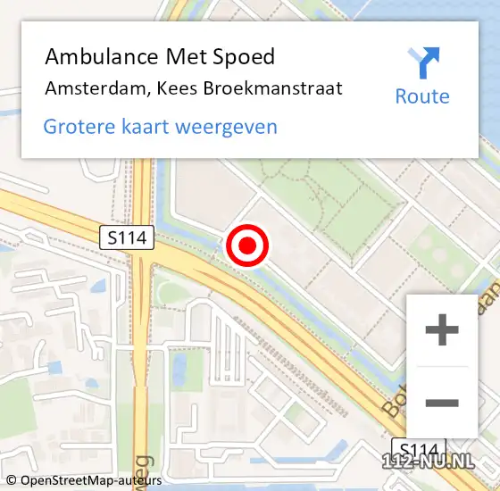 Locatie op kaart van de 112 melding: Ambulance Met Spoed Naar Amsterdam, Kees Broekmanstraat op 24 oktober 2024 09:00