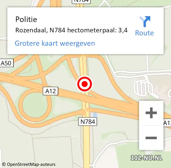 Locatie op kaart van de 112 melding: Politie Rozendaal, N784 hectometerpaal: 3,4 op 24 oktober 2024 09:04