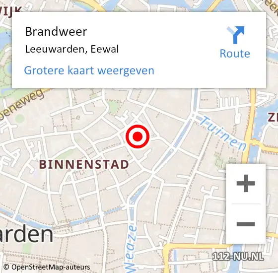 Locatie op kaart van de 112 melding: Brandweer Leeuwarden, Eewal op 24 oktober 2024 09:24