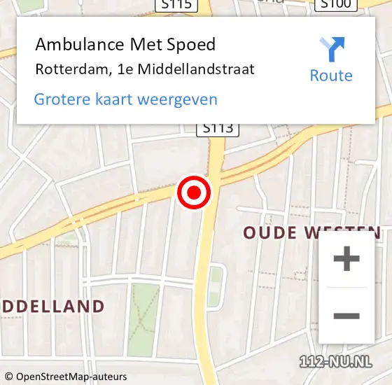 Locatie op kaart van de 112 melding: Ambulance Met Spoed Naar Rotterdam, 1e Middellandstraat op 24 oktober 2024 10:13