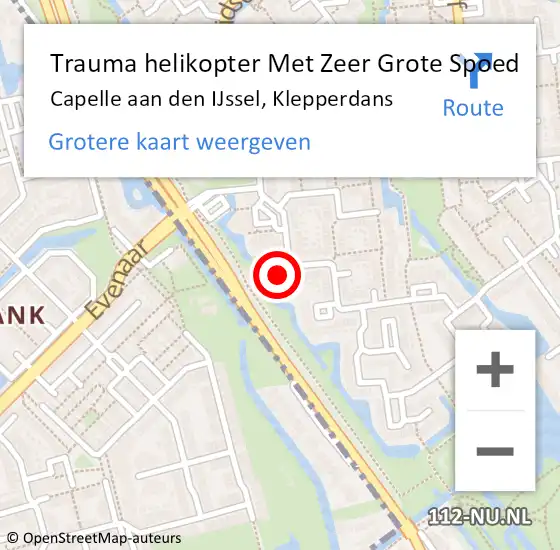 Locatie op kaart van de 112 melding: Trauma helikopter Met Zeer Grote Spoed Naar Capelle aan den IJssel, Klepperdans op 24 oktober 2024 10:14