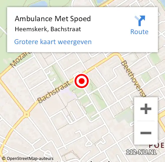 Locatie op kaart van de 112 melding: Ambulance Met Spoed Naar Heemskerk, Bachstraat op 24 oktober 2024 10:22