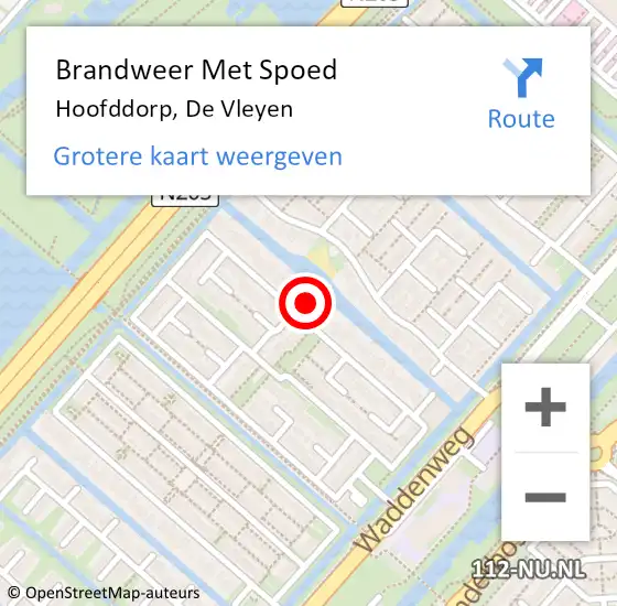 Locatie op kaart van de 112 melding: Brandweer Met Spoed Naar Hoofddorp, De Vleyen op 24 oktober 2024 10:45