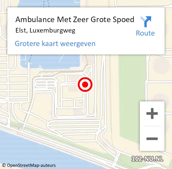 Locatie op kaart van de 112 melding: Ambulance Met Zeer Grote Spoed Naar Elst, Luxemburgweg op 24 oktober 2024 10:49