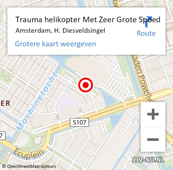 Locatie op kaart van de 112 melding: Trauma helikopter Met Zeer Grote Spoed Naar Amsterdam, H. Diesveldsingel op 24 oktober 2024 10:50