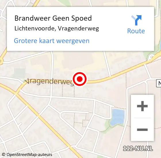 Locatie op kaart van de 112 melding: Brandweer Geen Spoed Naar Lichtenvoorde, Vragenderweg op 24 oktober 2024 11:10