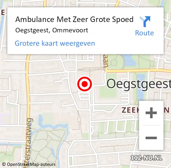 Locatie op kaart van de 112 melding: Ambulance Met Zeer Grote Spoed Naar Oegstgeest, Ommevoort op 24 oktober 2024 11:26