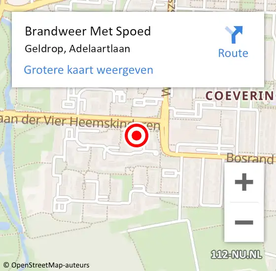 Locatie op kaart van de 112 melding: Brandweer Met Spoed Naar Geldrop, Adelaartlaan op 24 oktober 2024 11:30