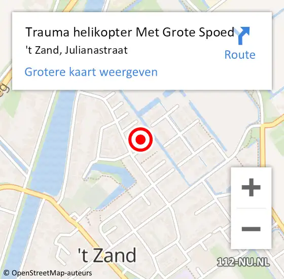 Locatie op kaart van de 112 melding: Trauma helikopter Met Grote Spoed Naar 't Zand, Julianastraat op 24 oktober 2024 11:39