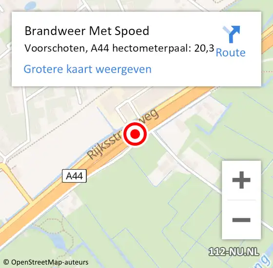 Locatie op kaart van de 112 melding: Brandweer Met Spoed Naar Voorschoten, A44 hectometerpaal: 20,3 op 24 oktober 2024 12:05