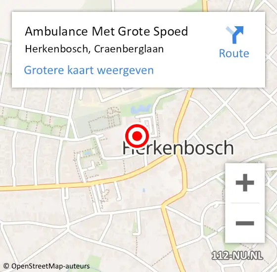 Locatie op kaart van de 112 melding: Ambulance Met Grote Spoed Naar Herkenbosch, Craenberglaan op 24 oktober 2024 12:08