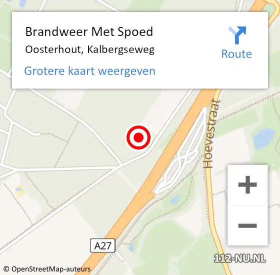 Locatie op kaart van de 112 melding: Brandweer Met Spoed Naar Oosterhout, Kalbergseweg op 24 oktober 2024 12:17