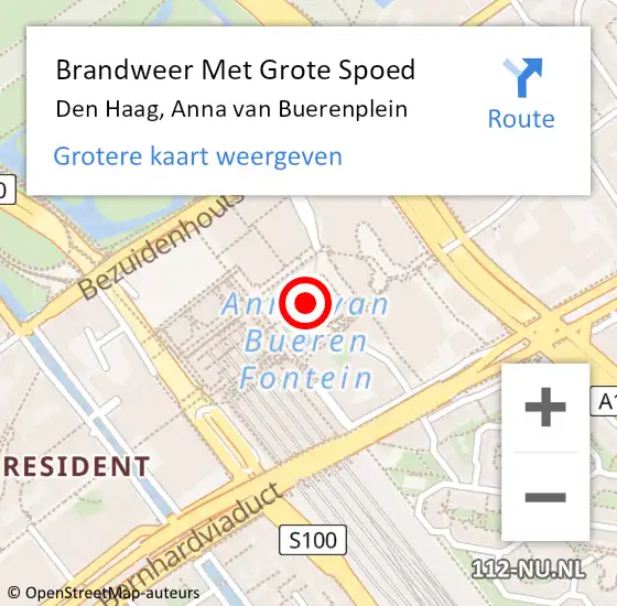 Locatie op kaart van de 112 melding: Brandweer Met Grote Spoed Naar Den Haag, Anna van Buerenplein op 24 oktober 2024 12:40