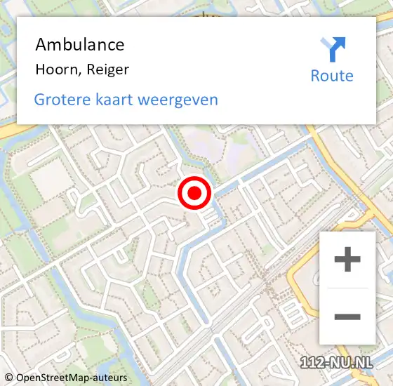 Locatie op kaart van de 112 melding: Ambulance Hoorn, Reiger op 24 oktober 2024 12:53