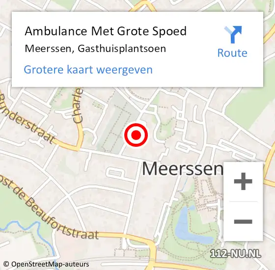 Locatie op kaart van de 112 melding: Ambulance Met Grote Spoed Naar Meerssen, Gasthuisplantsoen op 24 oktober 2014 14:45