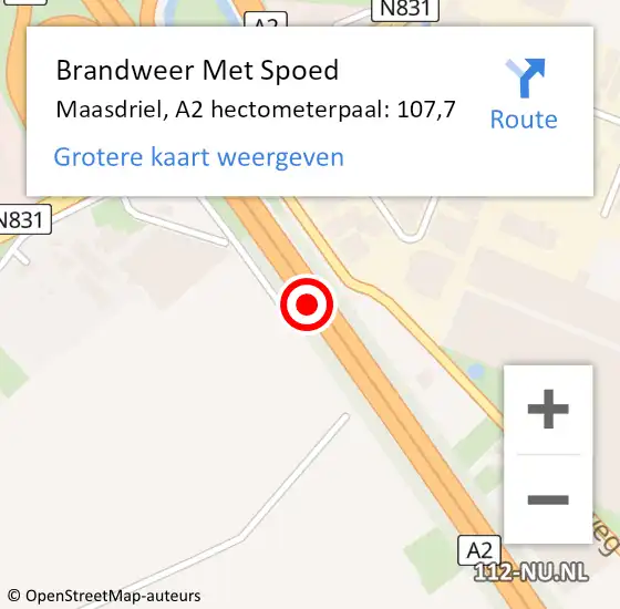 Locatie op kaart van de 112 melding: Brandweer Met Spoed Naar Maasdriel, A2 hectometerpaal: 107,7 op 24 oktober 2024 13:13