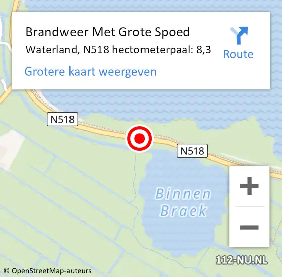 Locatie op kaart van de 112 melding: Brandweer Met Grote Spoed Naar Waterland, N518 hectometerpaal: 8,3 op 24 oktober 2024 13:16