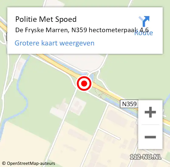 Locatie op kaart van de 112 melding: Politie Met Spoed Naar De Fryske Marren, N359 hectometerpaal: 4,6 op 24 oktober 2024 13:24