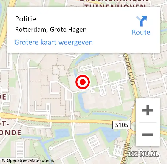 Locatie op kaart van de 112 melding: Politie Rotterdam, Grote Hagen op 24 oktober 2024 13:34