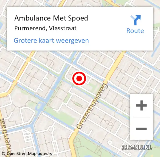 Locatie op kaart van de 112 melding: Ambulance Met Spoed Naar Purmerend, Vlasstraat op 24 oktober 2024 13:45