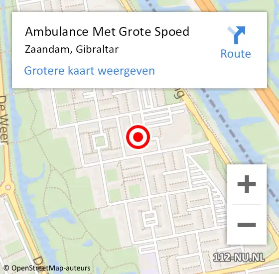 Locatie op kaart van de 112 melding: Ambulance Met Grote Spoed Naar Zaandam, Gibraltar op 24 oktober 2024 13:49