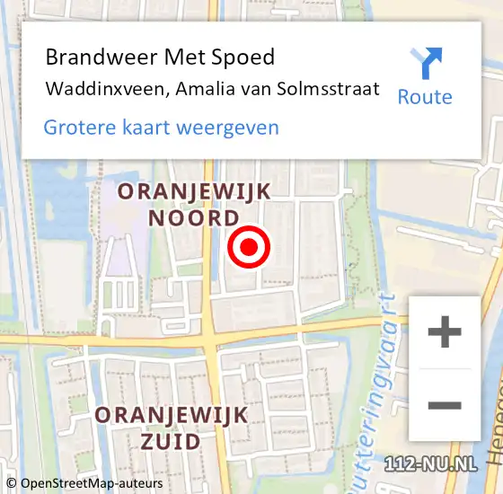 Locatie op kaart van de 112 melding: Brandweer Met Spoed Naar Waddinxveen, Amalia van Solmsstraat op 24 oktober 2024 13:52