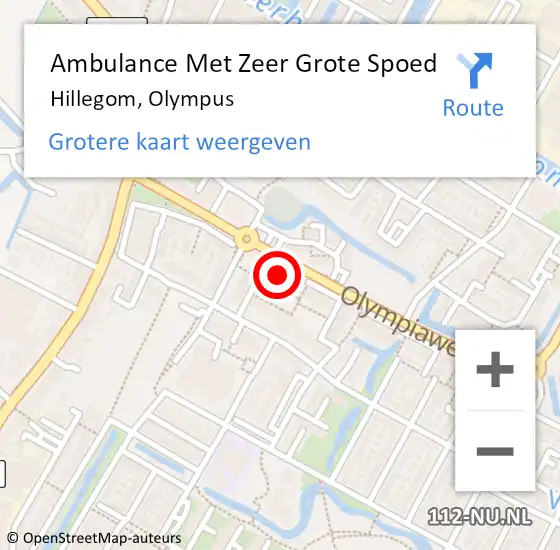 Locatie op kaart van de 112 melding: Ambulance Met Zeer Grote Spoed Naar Hillegom, Olympus op 24 oktober 2024 13:58